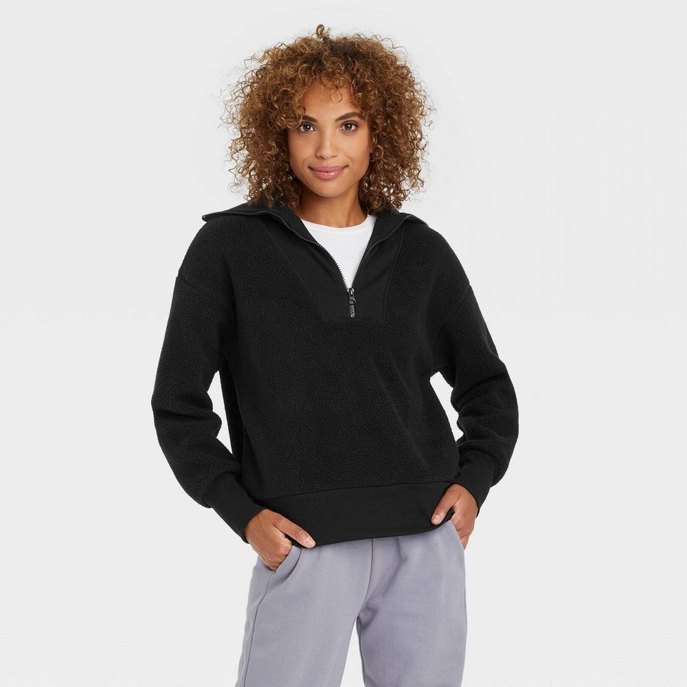 A New Day Black Sherpa Quarter Zip, Size M